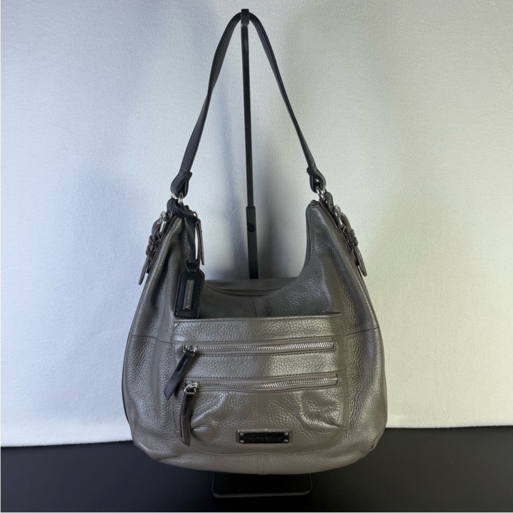 Like New Tignanello grey and black medium sized leather Hobo Bag